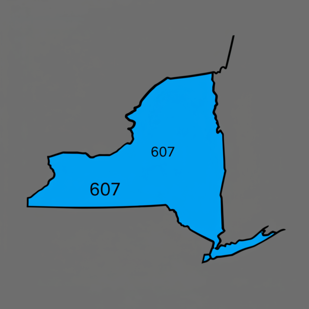 Map of New York State highlighting the 607 area code